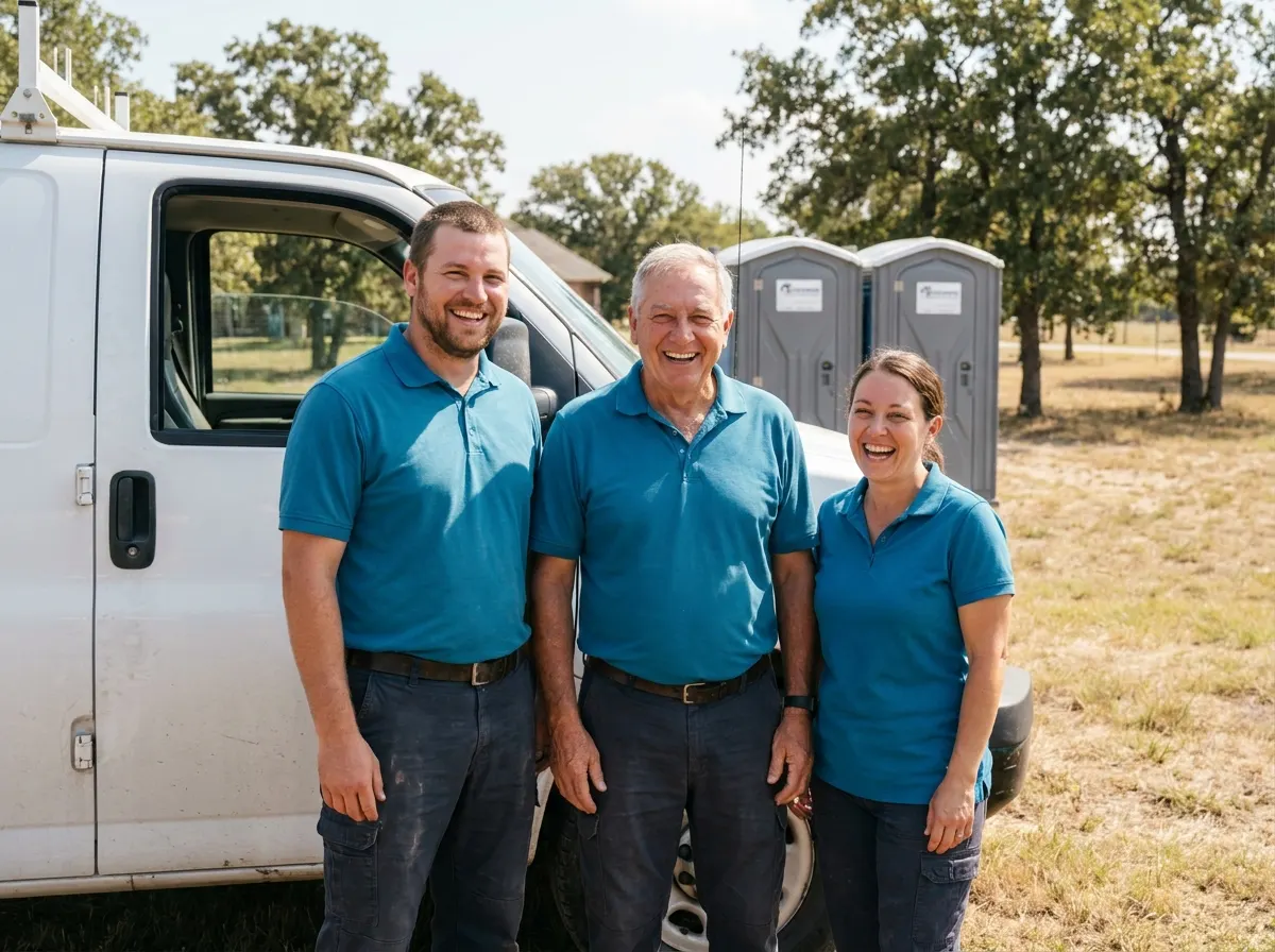 Halmira Portable Restroom Services portable toilet rentals team in Joshua, TX